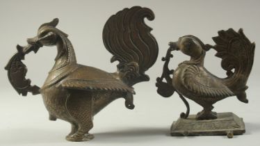 TWO FINE 18TH-19TH CENTURY SOUTH INDIAN BRONZE HAMSA BIRDS, tallest 16cm high (2).