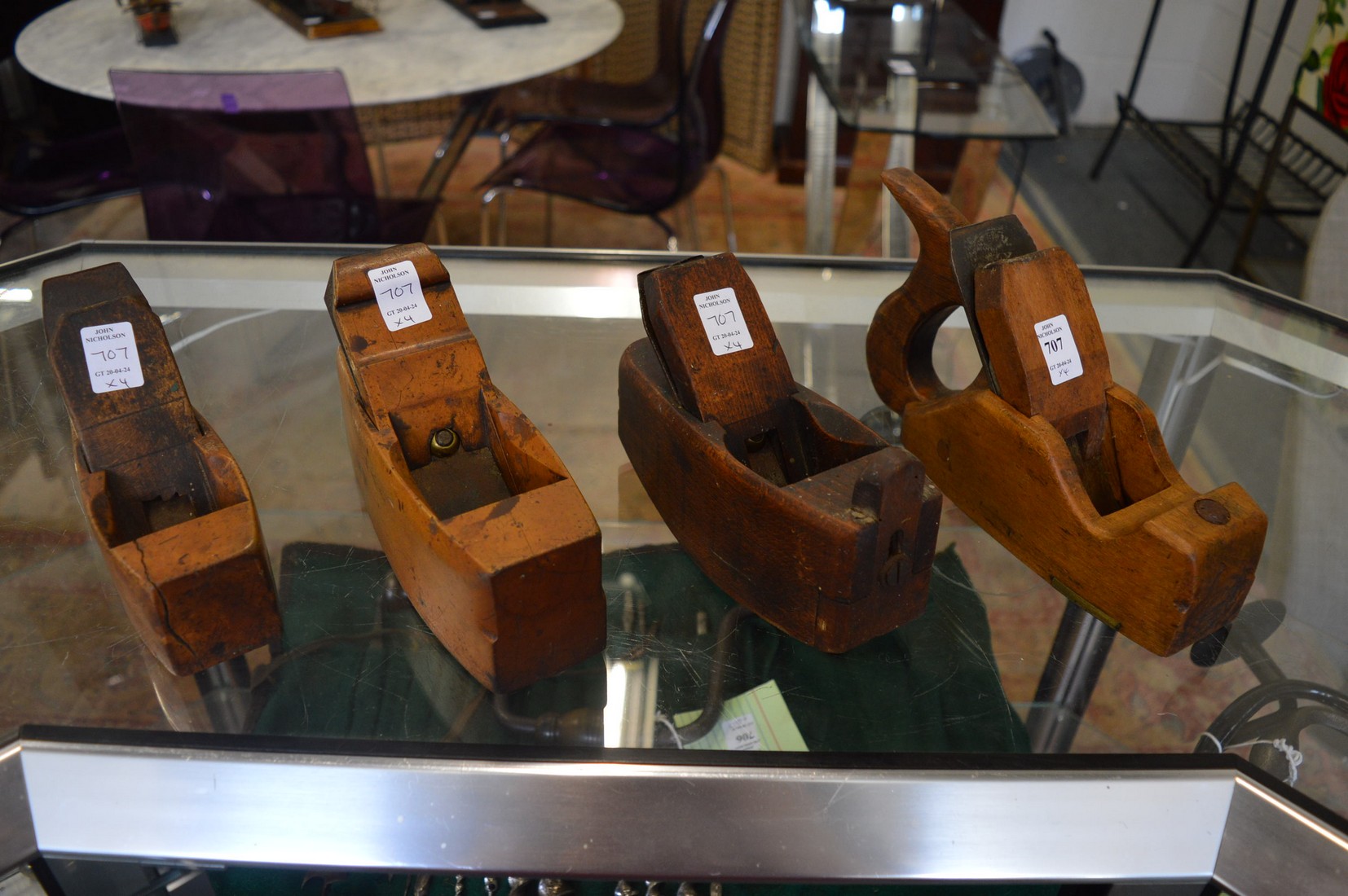 Two rare solid box wood smoothing planes, a beech wood smoothing plane with handle and brass mouth