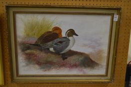 Ducks on a hill, oil on canvas, signed.