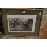 Archibald Thorburn, cock and hen pheasants, black and white print, pencil signed together with