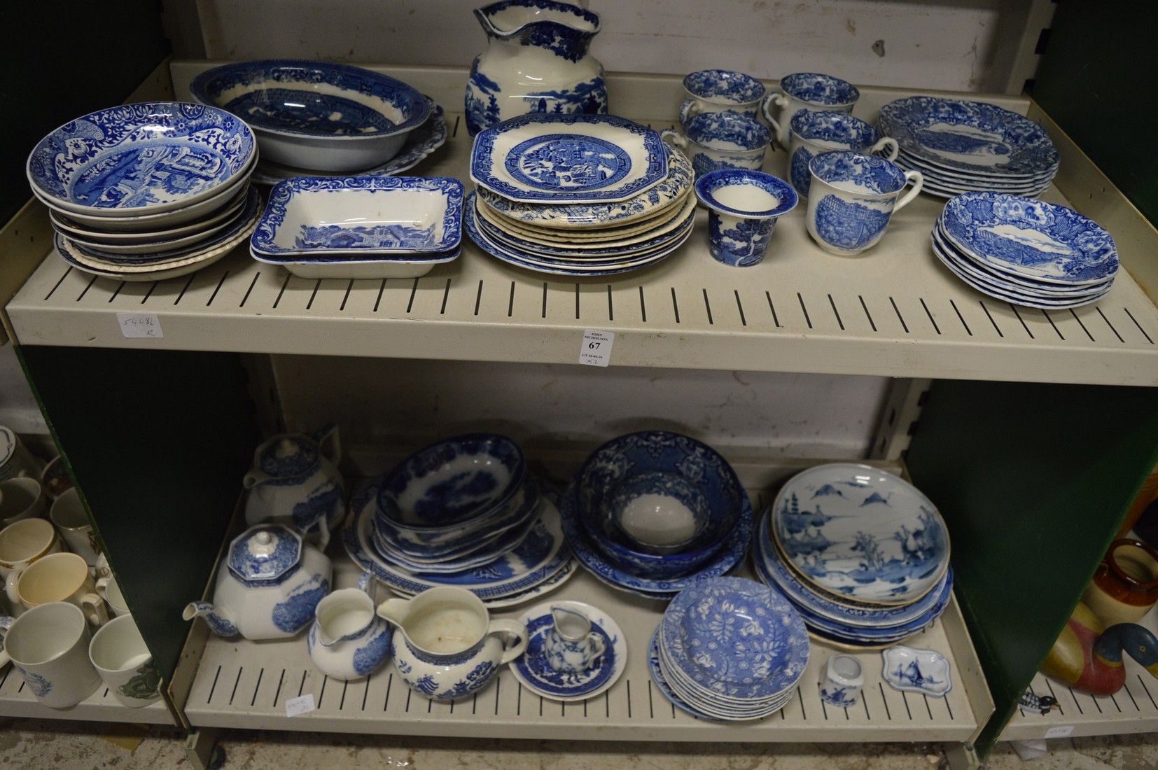 A quantity of blue and white china.