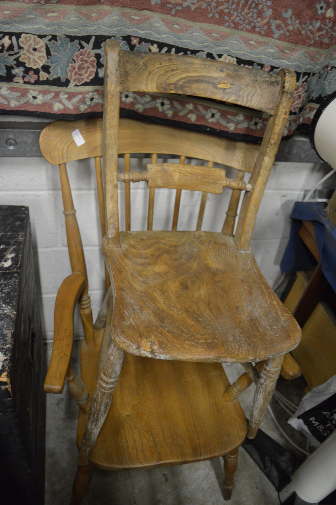 Five various beech and elm kitchen chairs, two with arms. - Image 4 of 4