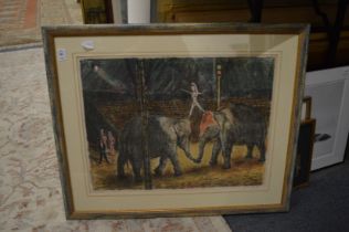 Circus act with elephants, limited edition colour print, signed together with three other elephant