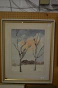 Flora Bacon, winter landscape with trees, watercolour, signed.
