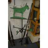 A very good large wrought iron weather vane, the top mounted with a cut-out of an English bull