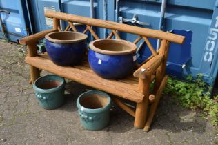 A rustic wooden bench.