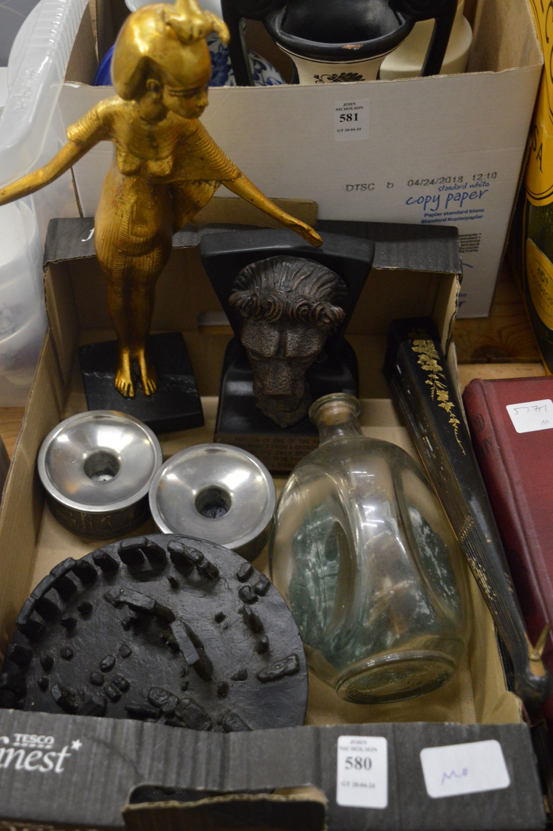 A group of decorative and collectable items.