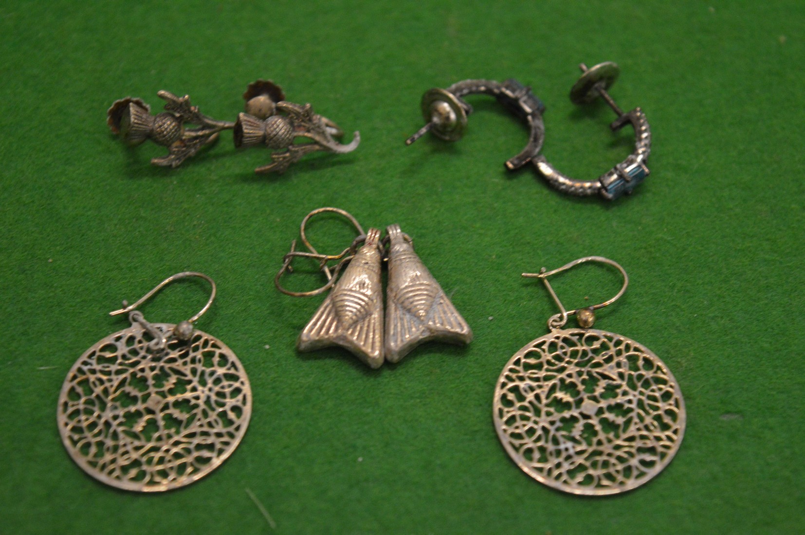 Decorative silver earrings.