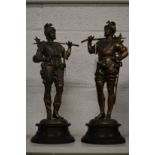 A pair of spelter figures of knights.