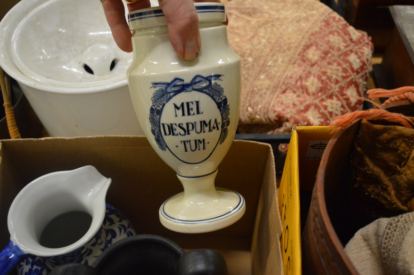 Greek style pottery vase, blue and white jug and other items. - Image 3 of 5