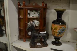 A naive terracotta pottery model of a horse, a Doulton vase and a small collection of porcelain