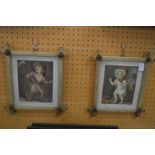 Two amusing colour prints of children in decorative frames.