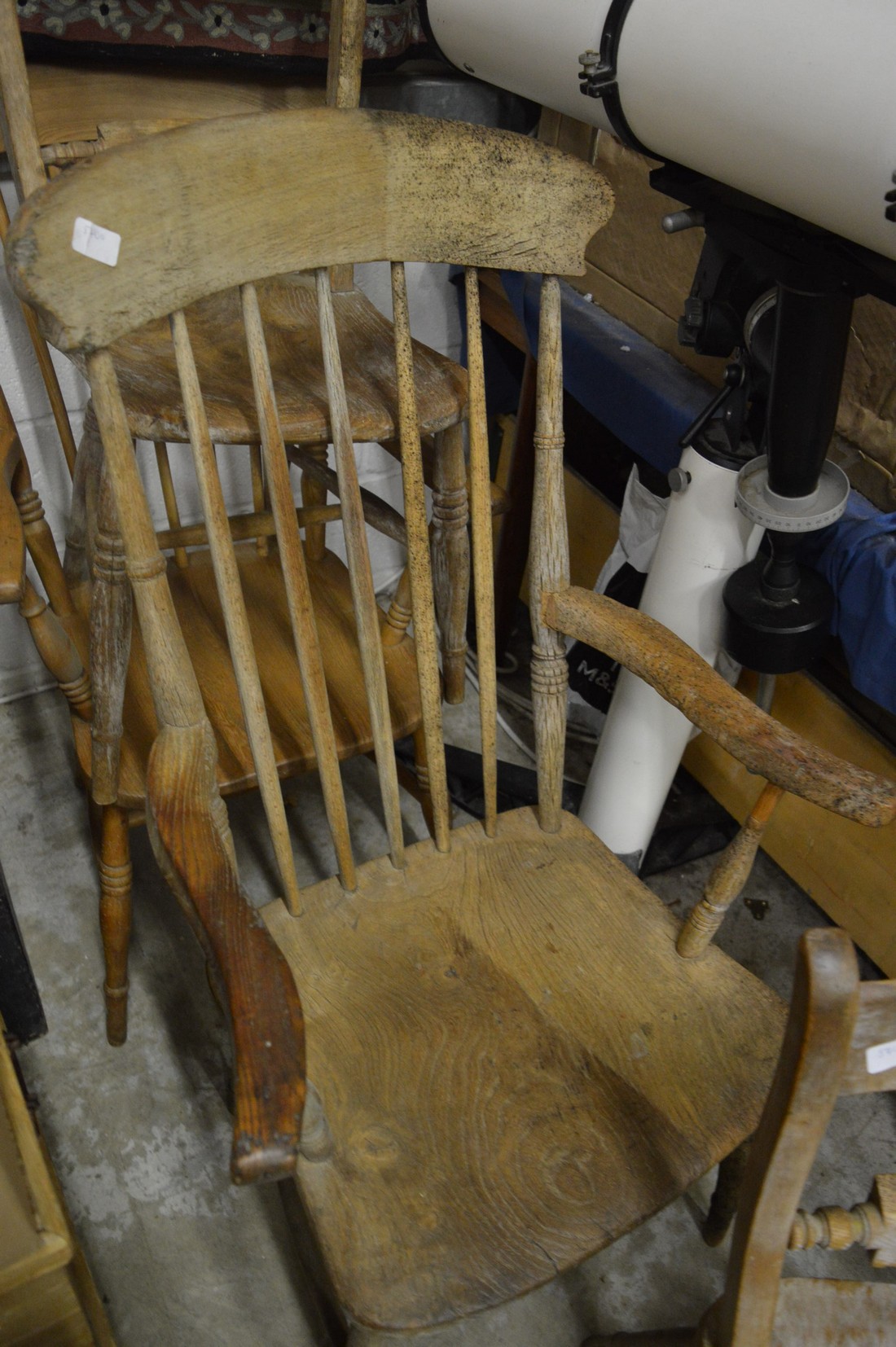 Five various beech and elm kitchen chairs, two with arms. - Image 3 of 4