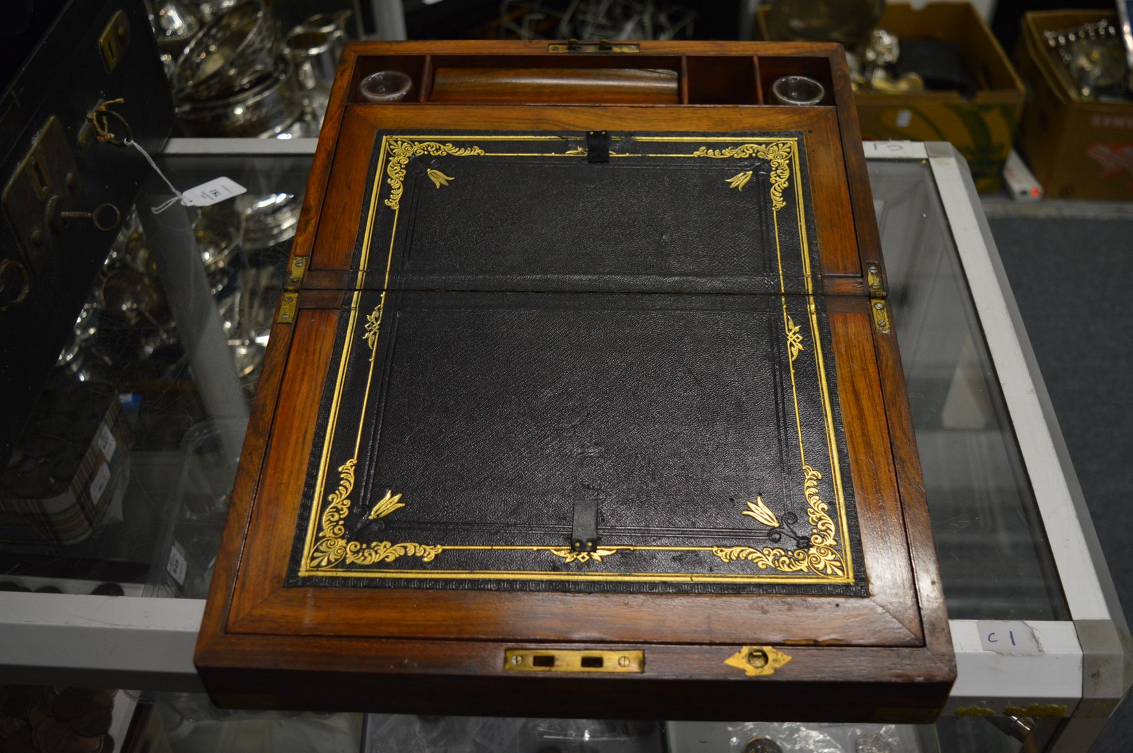 A Victorian brass bound writing slope. - Image 2 of 2