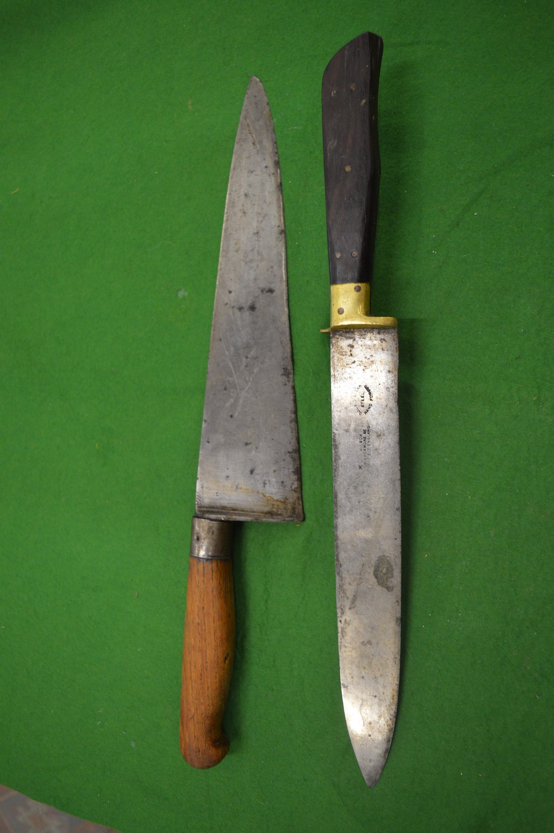 Wilsons of Sheffield, a carving or hunting knife with unusual brass guard together with a large - Image 2 of 4