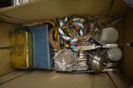 A 1914 Christmas tin, various flatware, bijouterie etc.