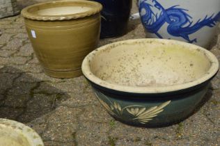 Two large glazed planters.