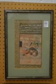 Two Indian miniature paintings each depicting lovers, framed and glazed.
