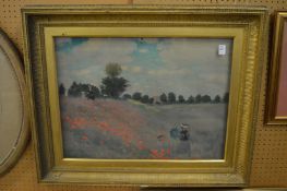 After Monet, Poppy fields, colour print in a decorative gilt frame.