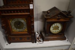 Victorian oak mantle clock and a walnut mantle clock.