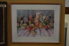 Vera Beaumont, still life of fruit and a jug, watercolour.