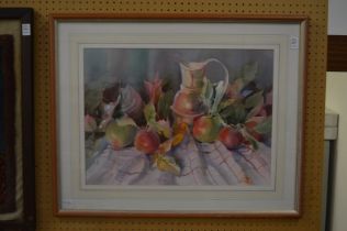 Vera Beaumont, still life of fruit and a jug, watercolour.