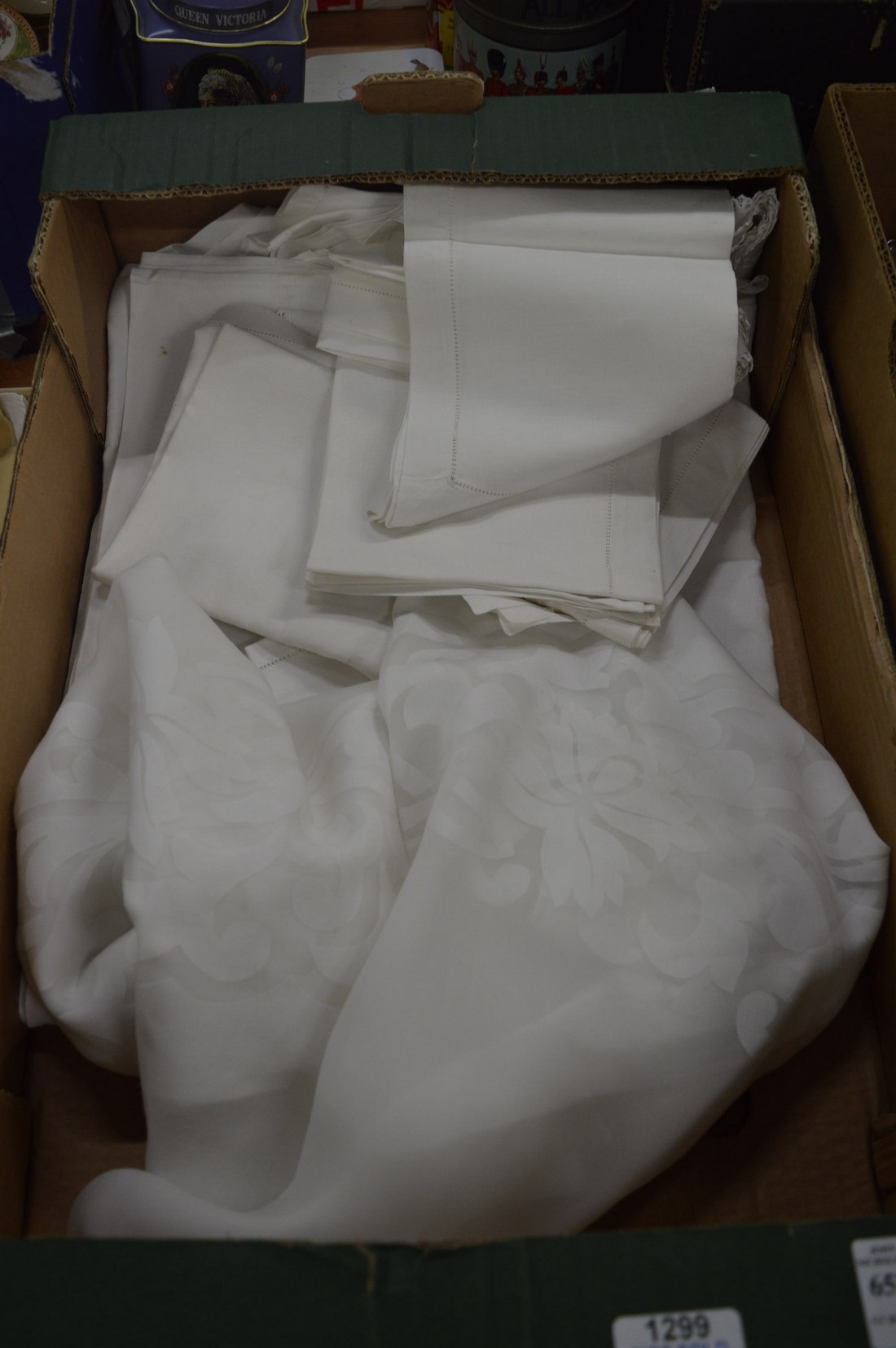 Quantity of white table cloths etc.