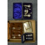 Silver cigarette box and other items.
