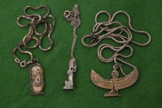 Egyptian revival silver pendant etc.