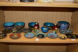A quantity of small cloisonnne bowls, dishes and vases.