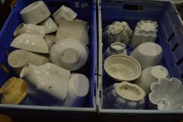 A large quantity of pottery jelly moulds.