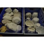 A large quantity of pottery jelly moulds.