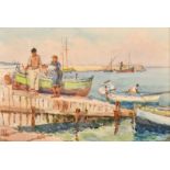 Early 20th Century, possibly Cornish School, fishermen preparing their boat, watercolour, signed