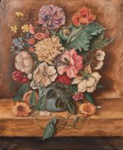 Clive St. George, Circa 1910, a still life study of mixed flowers, oil on canvas, signed, 30.75" x