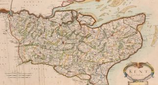 Robert Morden, a map of Kent, etching later hand coloured, 13.75" x 25" (35 x 63.5cm), along with an