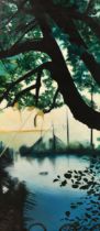 John Langton (b. 1932), 'Hofgarten Lake, Evening', signed, inscribed and dated 1987 verso, 72" x 32"