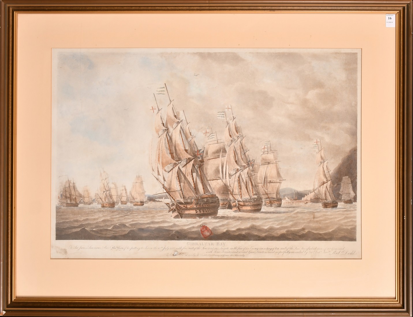 Robert Dodd, Gibraltar Bay, The Battle of Algericas, Possibly a later lithograph 19.5" x 28.5" - Image 2 of 3