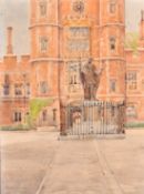 Nora Davison, Lupton's Tower and Henry VI statue, Eton, watercolour, signed, 10" x 7.25" (25.5 x