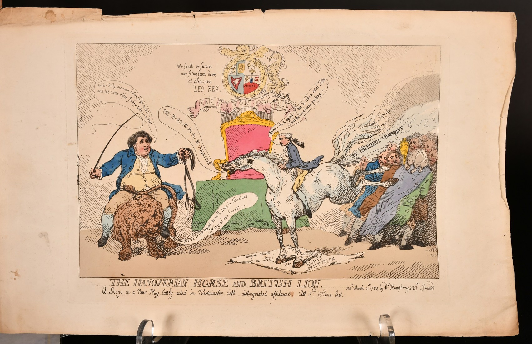 Thomas Rowlandson (1756-1827), 'The Hanoverian Horse and British Lion', hand coloured etching, plate - Image 2 of 2