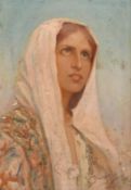 Frederick Davenport Bates (1867-1930), 'A Woman of Siloam, Jerusalem', oil on canvas, signed,