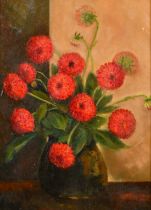 Circle of Emily Beatrice Bland, red flowers in a pot, oil on board, 15.5" x 11" (39.5 x 28cm).