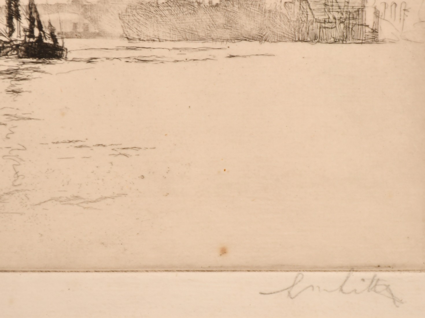 Sidney McKenzie Litten, shipping on a broad river, etching, signed in pencil, plate size 5" x 7" ( - Image 3 of 4