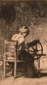 Paul Van Ryssel after J. F. Millet, 'La Frileuse', etching, initialled and signed in the plate,