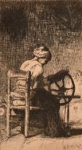 Paul Van Ryssel after J. F. Millet, 'La Frileuse', etching, initialled and signed in the plate,