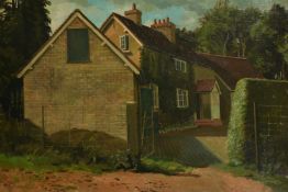 Lionel Ellis (20th Century), 'Stable Yard, a view of farm buildings, oil on canvas, signed, 20" x