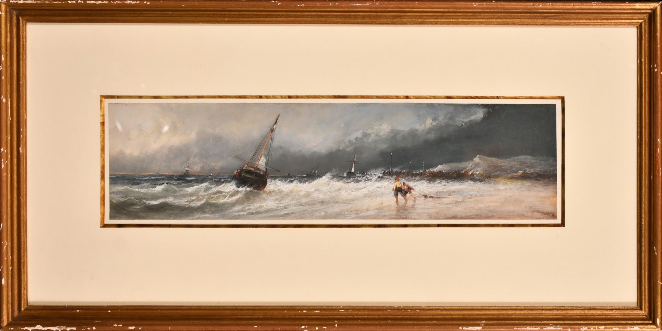 Attributed to William Durrant Ready (1823-1873), figures hauling nets on a beach with boats on rough - Image 2 of 4