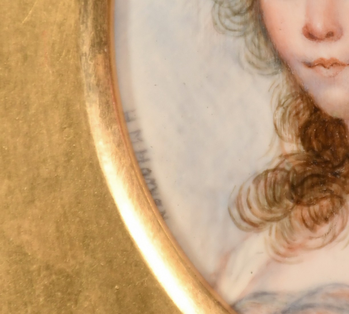 H. M. Horner..?, a miniature portrait of a lady, watercolour and bodycolour on ivory, signed, 2. - Image 3 of 4