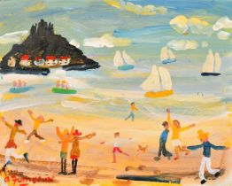 Alan Furneaux, Windy Morning on Marazion Beach, oil on board, signed, 8" x 10" (20 x 25cm),