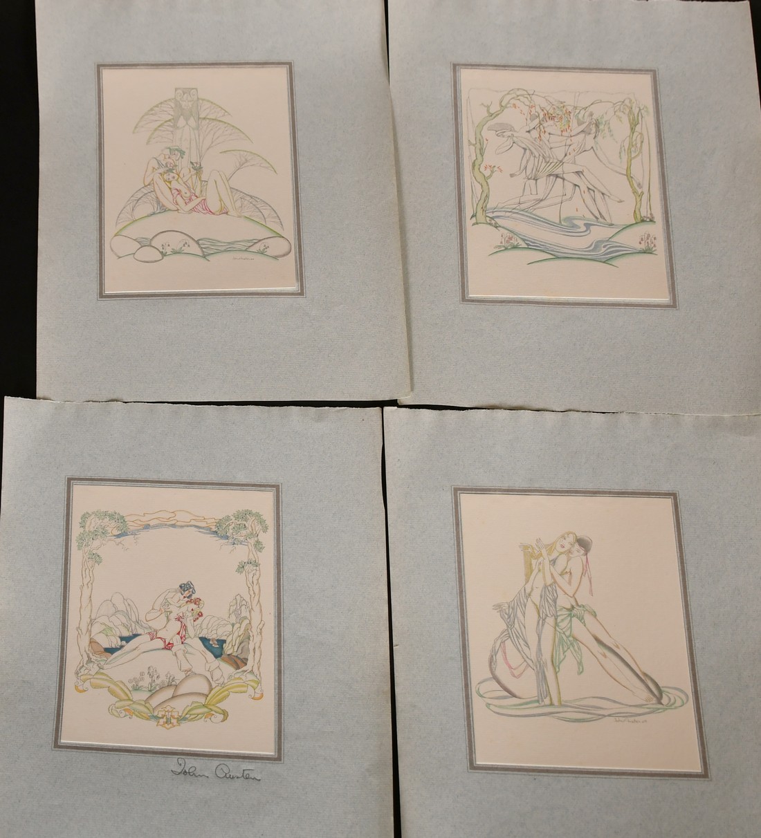 John Austen, A collection of twelve semi-erotic prints, one signed in pencil on the mount, 7" x 5.