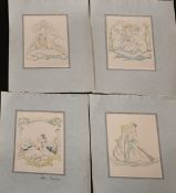 John Austen, A collection of twelve semi-erotic prints, one signed in pencil on the mount, 7" x 5.
